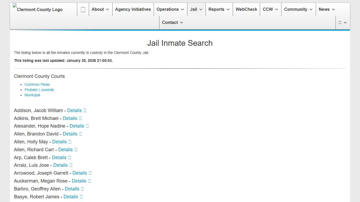 Jail Inmate Search | Clermont County Sheriff